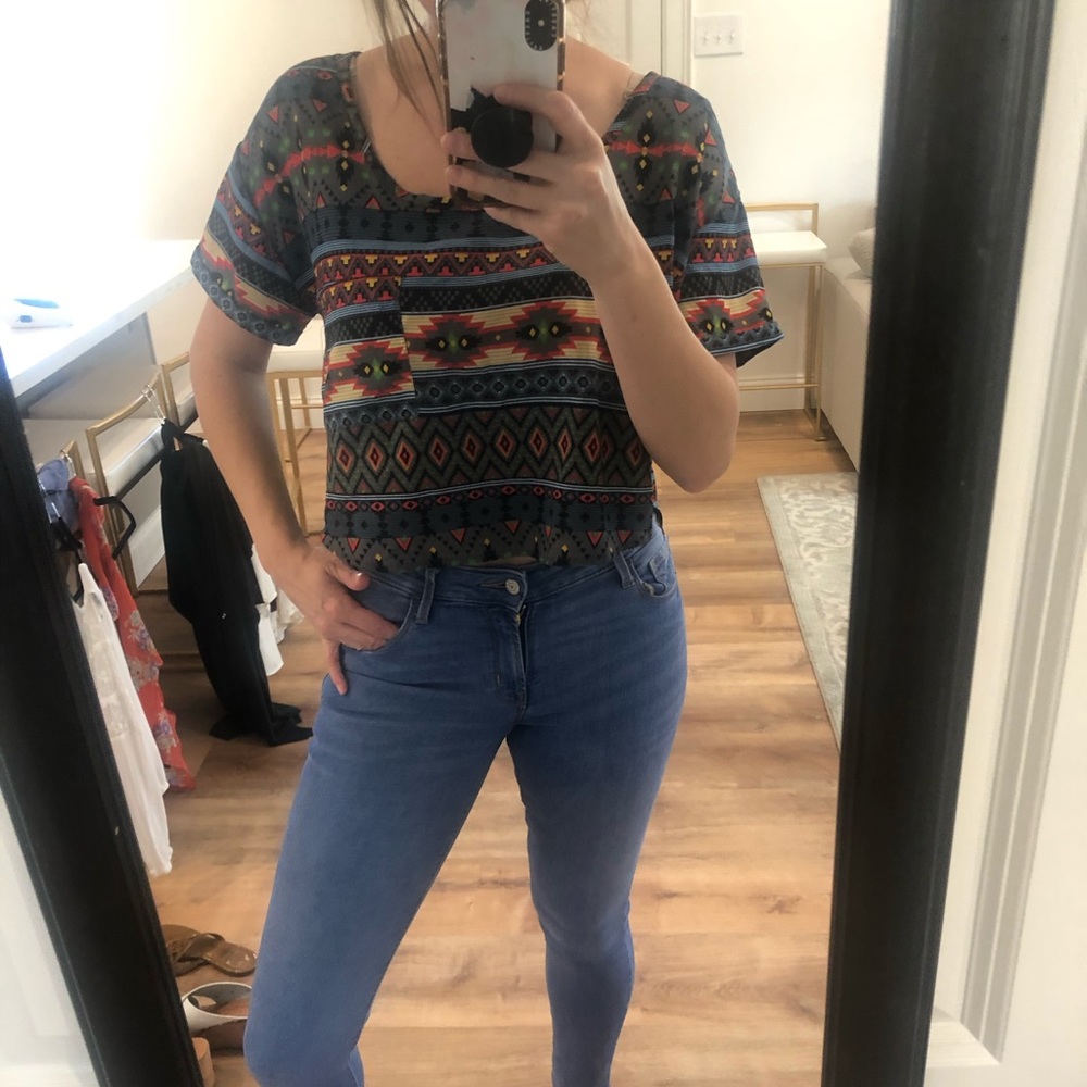 Aztec Print Cropped Top